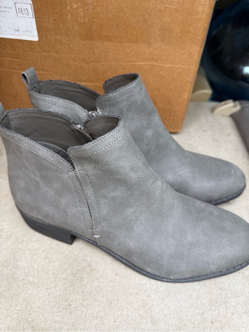Sun + Stone Grey Suede-Look Ankle Booties